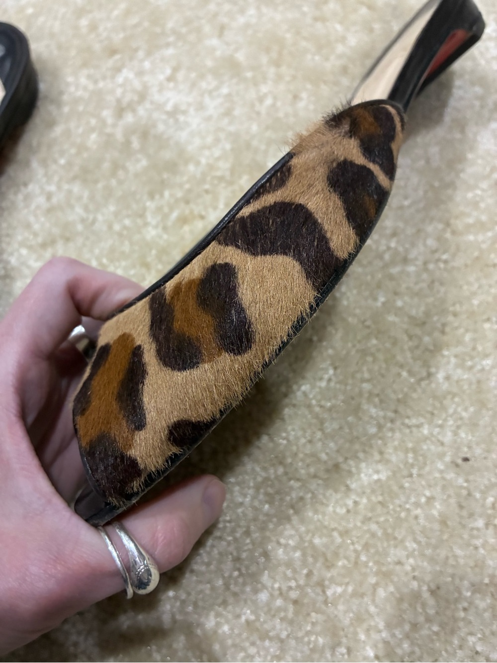 Christian Louboutin Leopard Print Calf Hair Peep-Toe Flat Slides/Mules - Picture 8 of 16